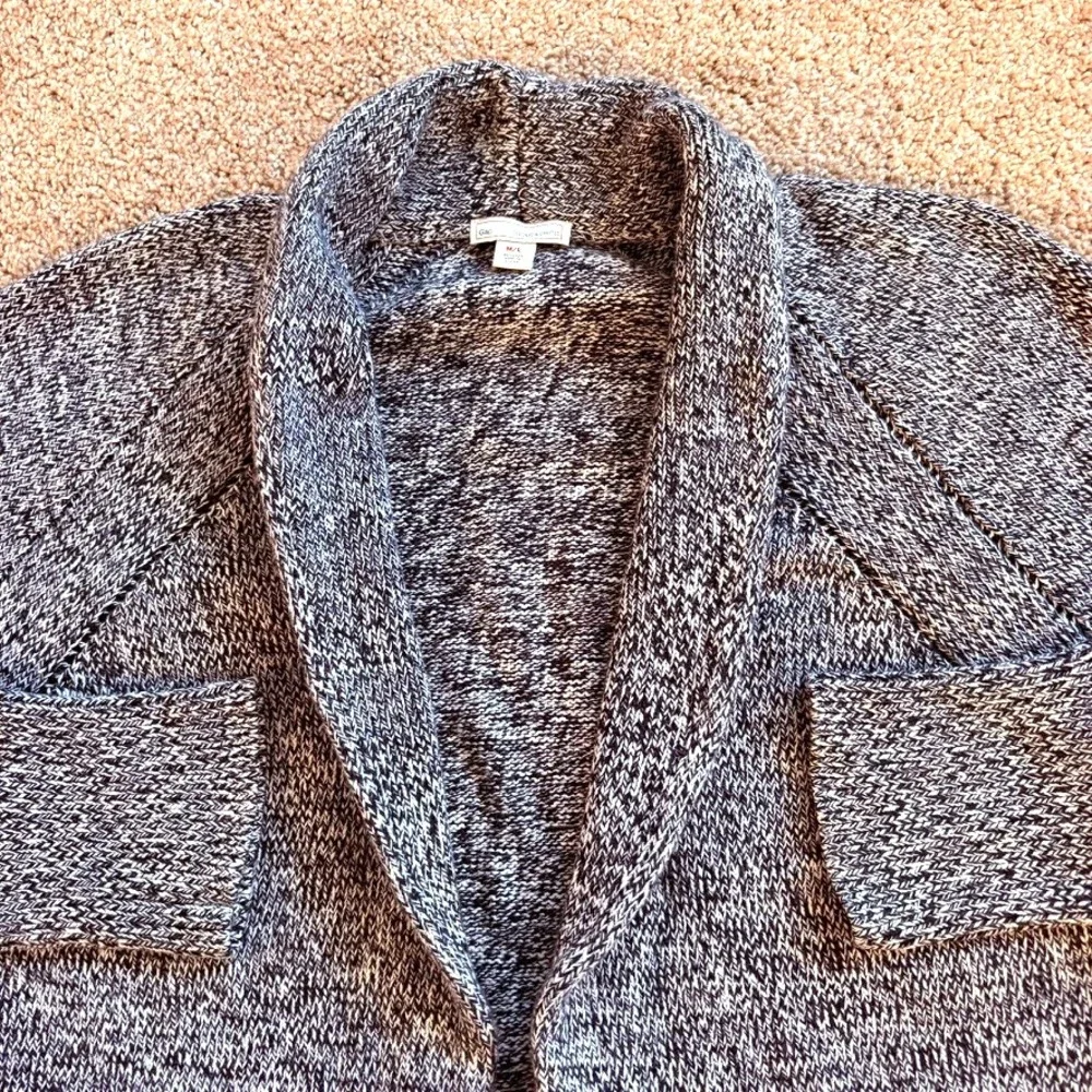 GAP Women Marled‎ Knit Open Front Cardigan Sweater Large Pockets Long Soft EUC